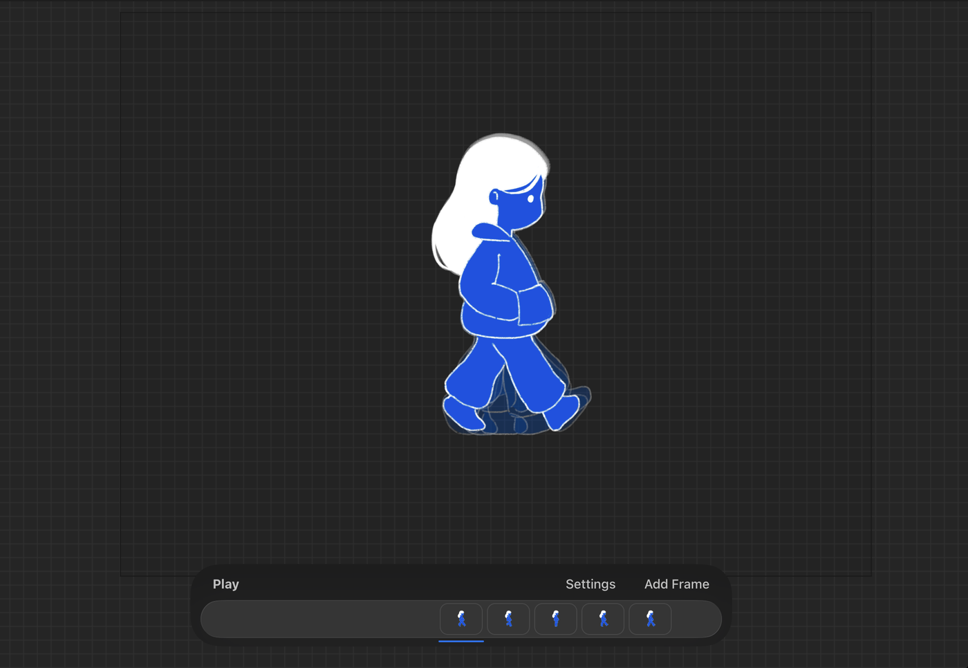 Procreate animation timeline showing a walk cycle